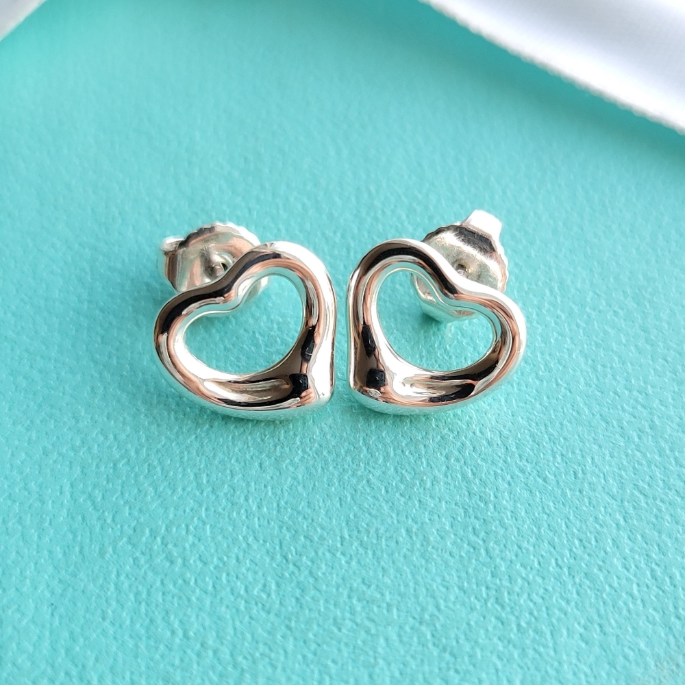 Tiffany & Co. Open Heart Silver Stud Earrings
